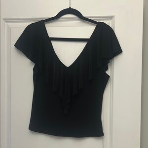 Elegant Black V-Neck Ruffle Top